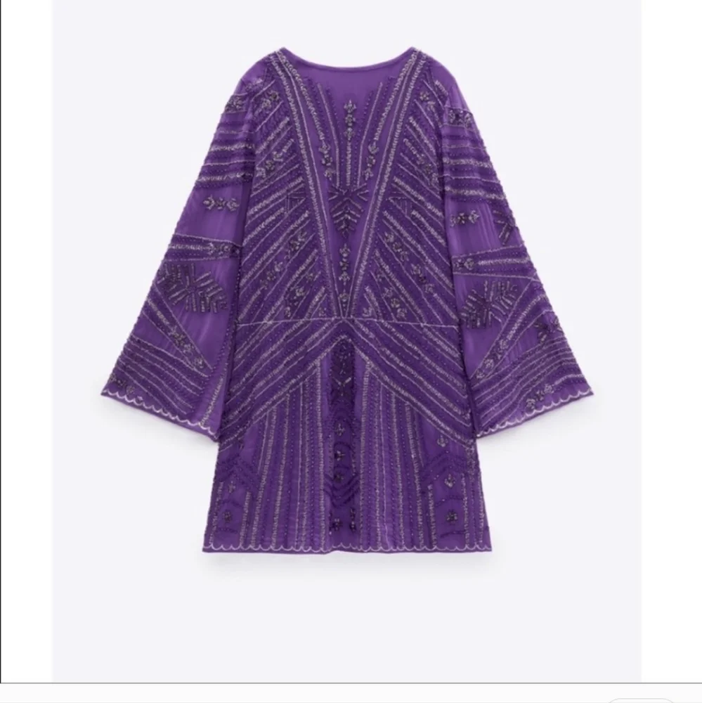 Zara Beaded Mini Tunic Dress Limited Edition Purple NWT Size M-L Bloggers Fav - Picture 13 of 16